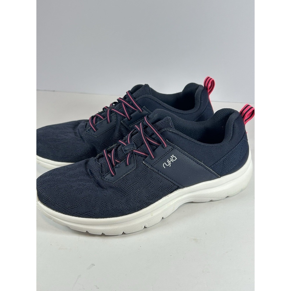 Ryka Knit Lace-Up Sneakers 'Wiley' Navy Blue/ Pink 9.5